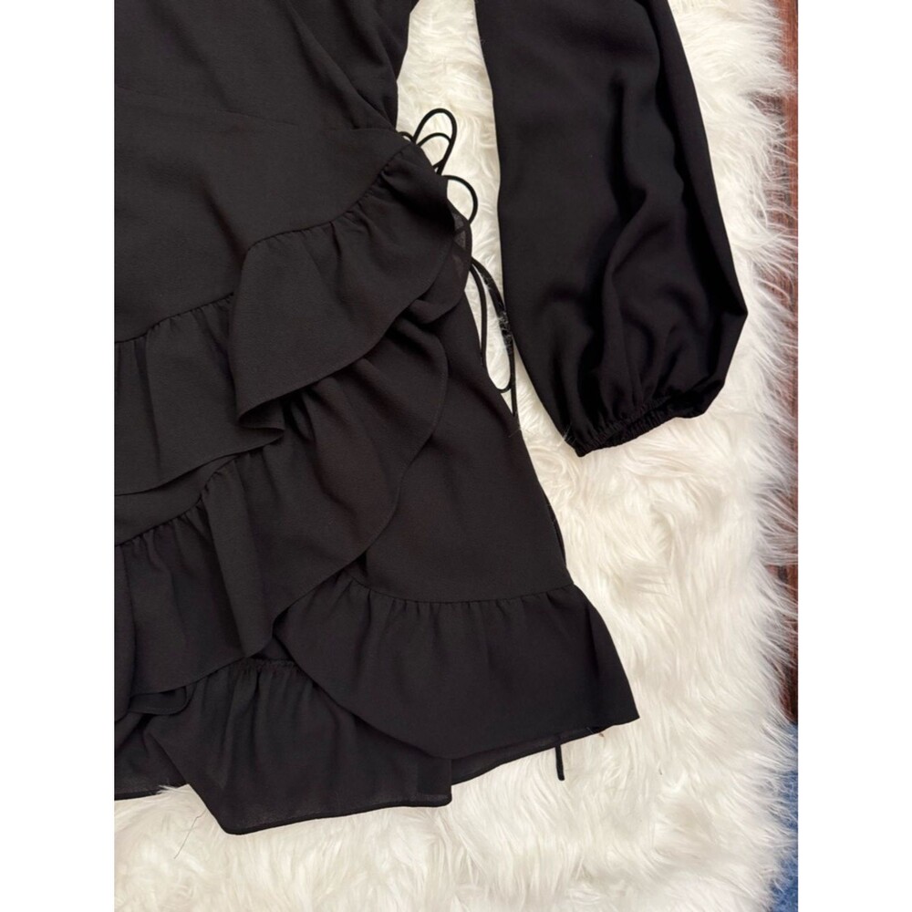 1. State Black Wrap Dress with Ruffle Hem - Picture 3 of 10